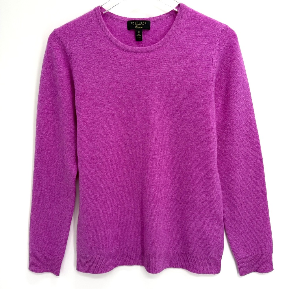 Charter Club Luxury 100% Cashmere Sweater Size M Magenta Purple Crewneck